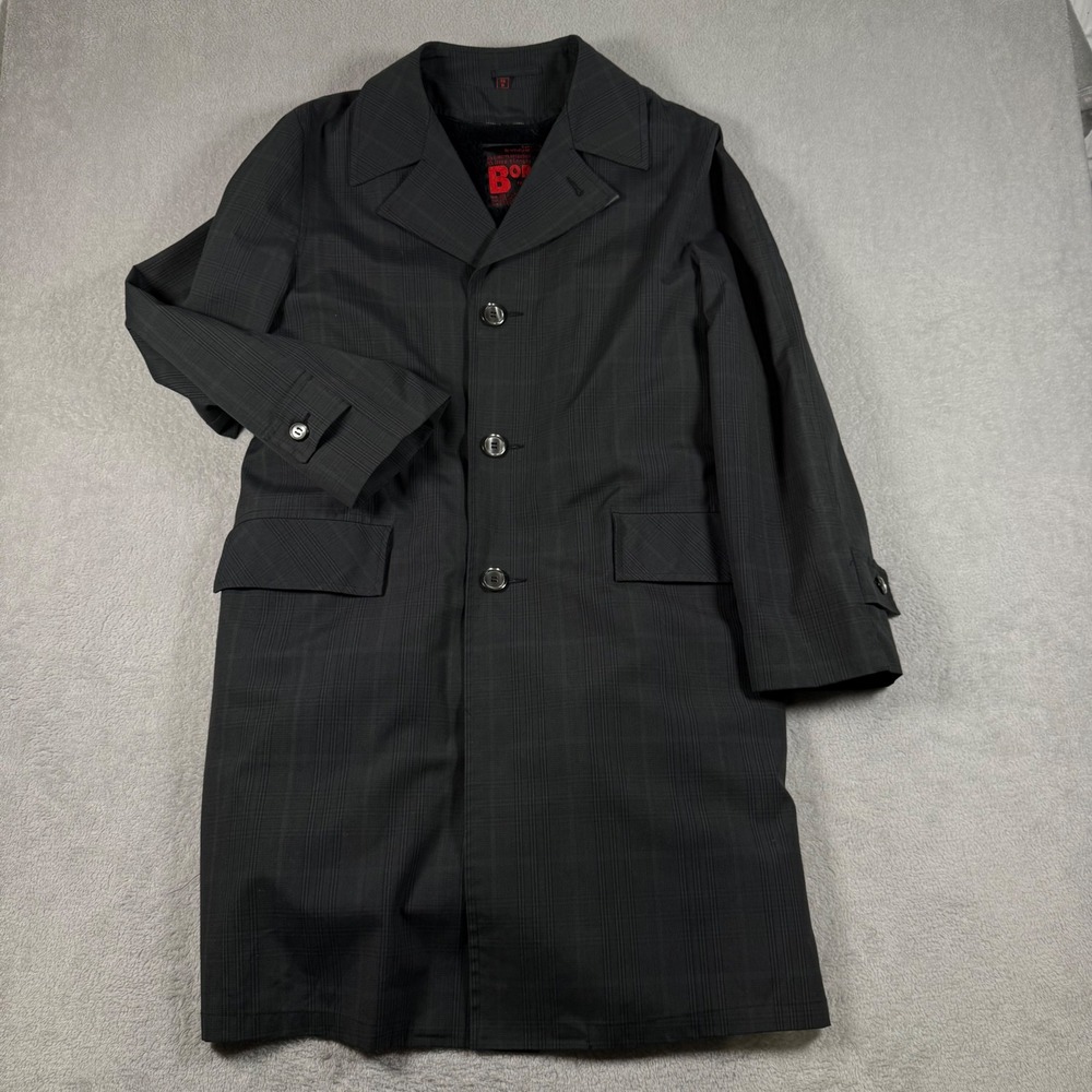Vintage 60s 70s Charcoal Pinstripe Trench Coat Men 36R Borg Deep Pile Fleece